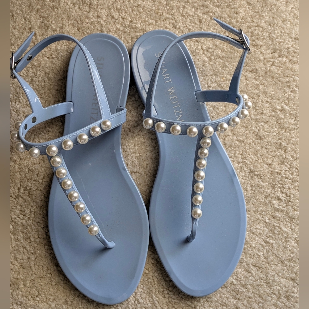Stuart Weitzman Light Blue Sandals with Pearl Accents Size 9